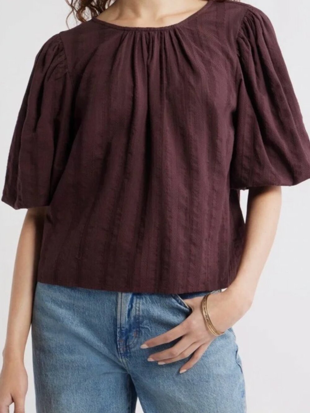 Treasure & bond raisin / plum Puff-Sleeve Blouse 100% cotton L